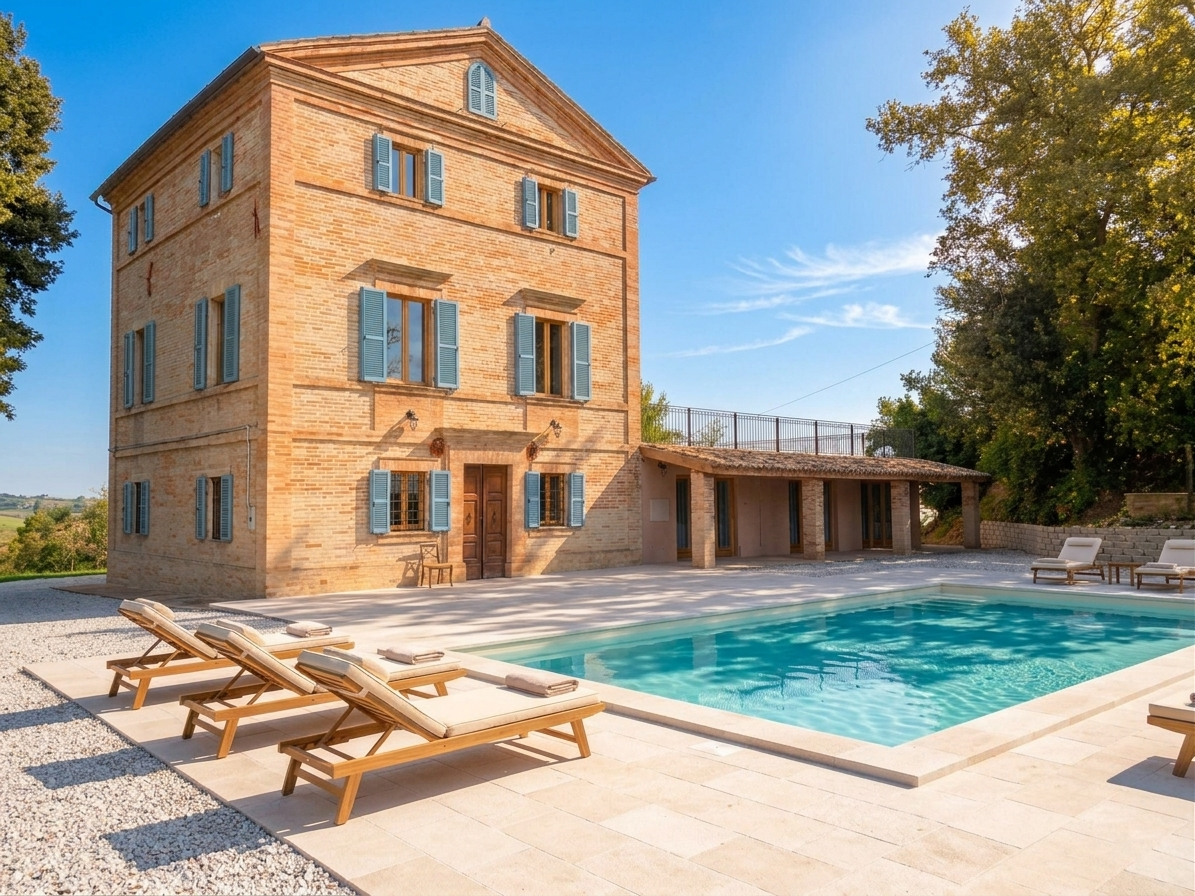 The mansion of La Liberata with its pool and sun loungers